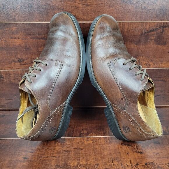 Timberland Waterproof Brown Leather Plain Toe Casual Dress Shoe Mens Size 9.5 - Picture 7 of 9